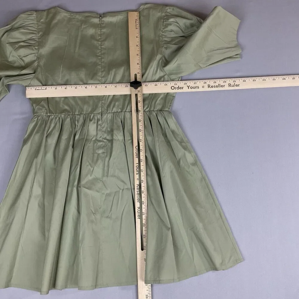 Danielle Bernstein Mini Dress Ladies Sm Green Corset Puff Zip Sleeve Square Neck - Picture 7 of 13